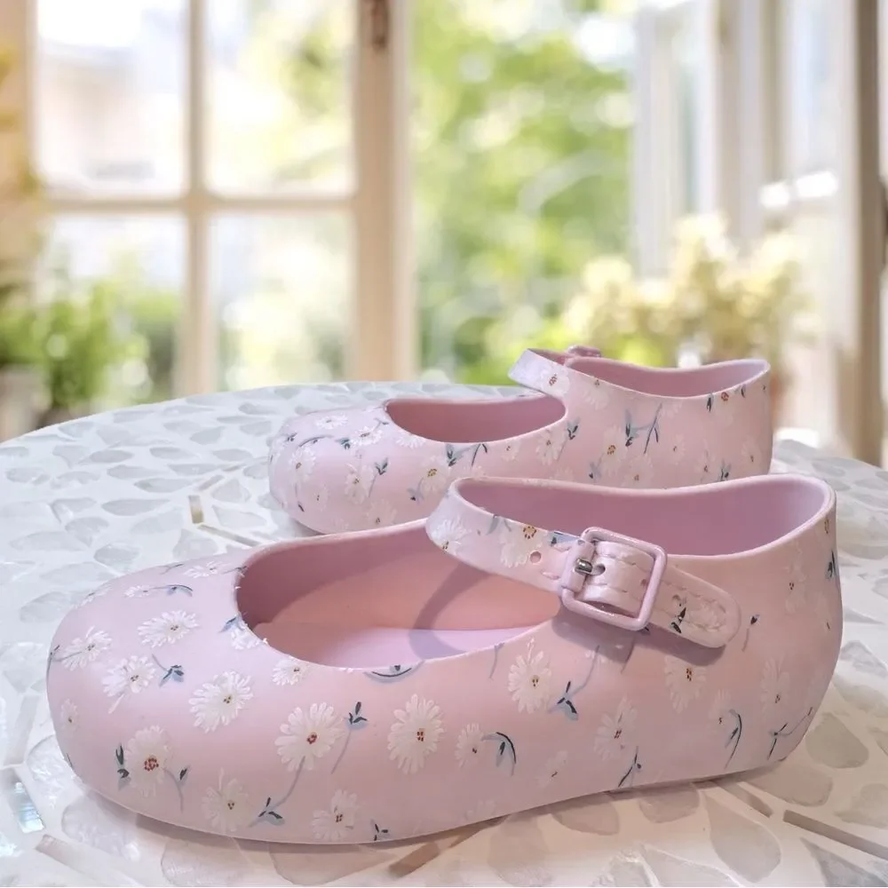 MINI MELISSA DORA Mary Jane Ballerina BABY PINK WHITE SHOES Toddler Size 8 EU 22